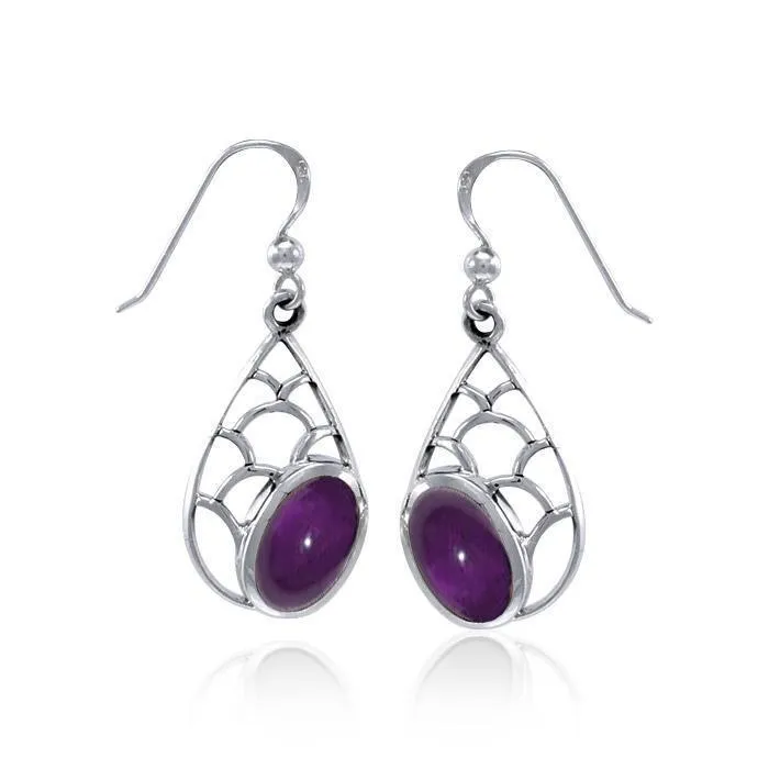 Teardrop Shape Silver Earrings with Gemstone TER1246