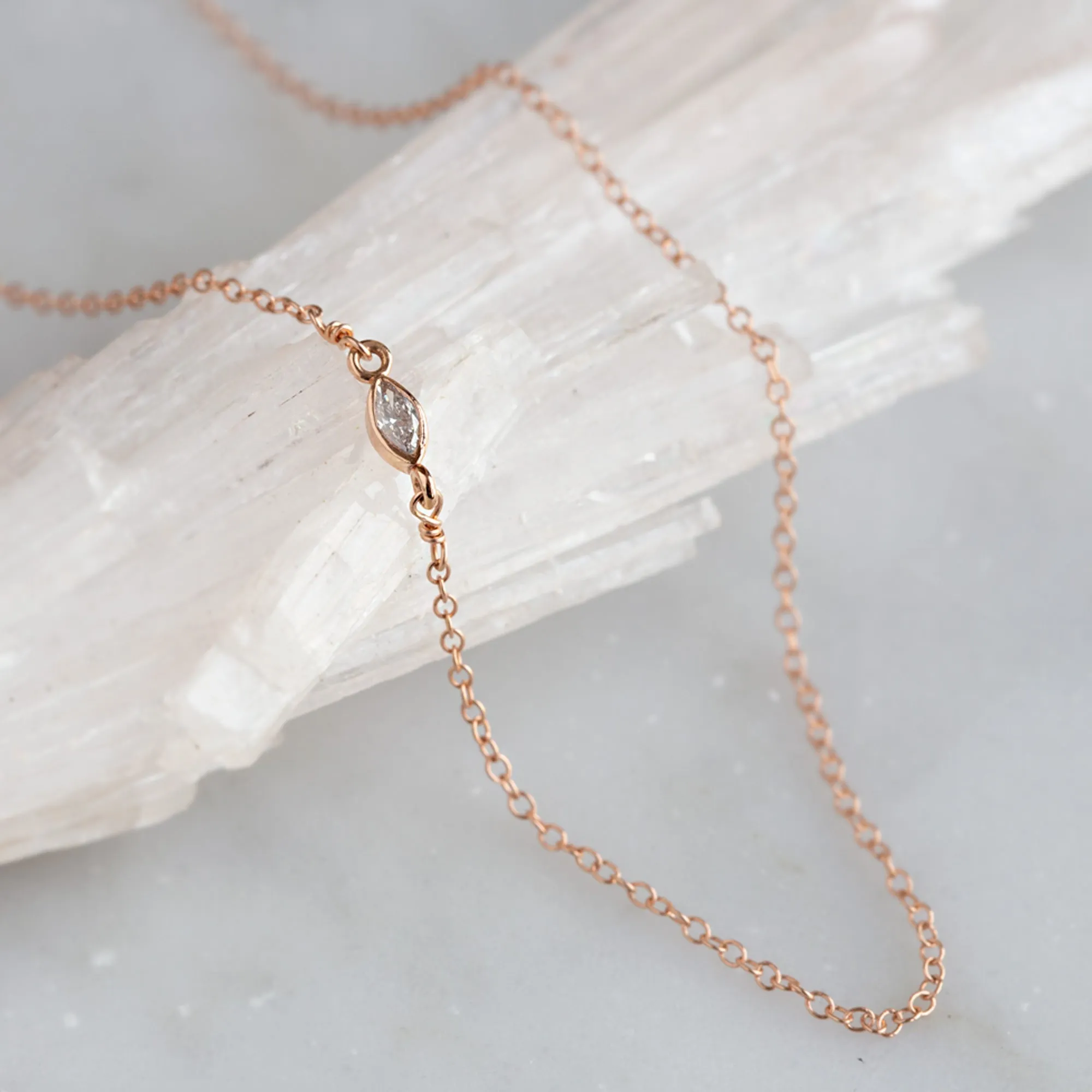 The Asymmetrical White Diamond Eye Necklace | 10K Rose Gold
