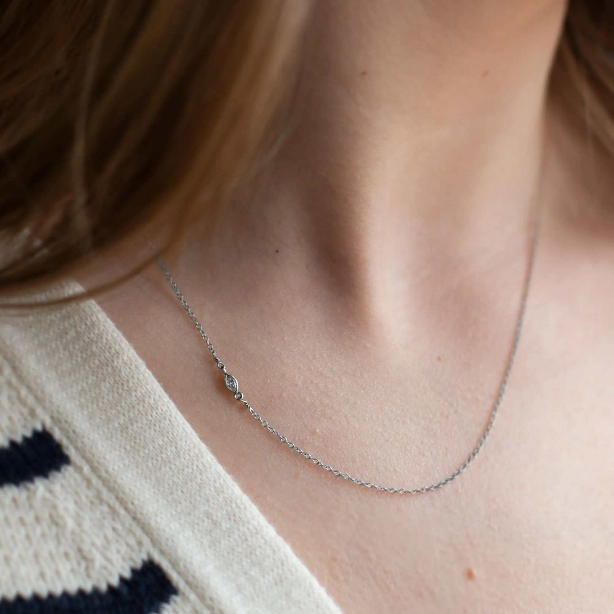 The Asymmetrical White Diamond Eye Necklace | 10K White Gold
