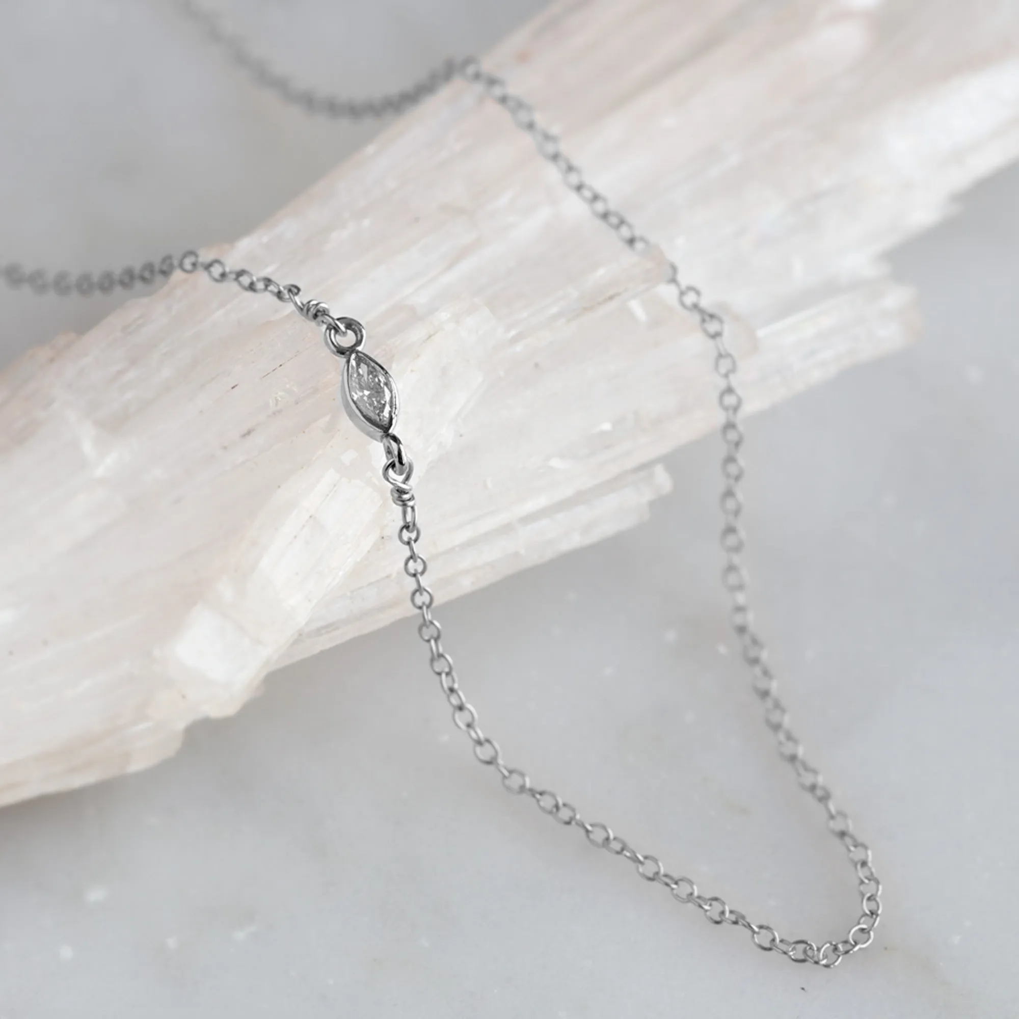 The Asymmetrical White Diamond Eye Necklace | 10K White Gold