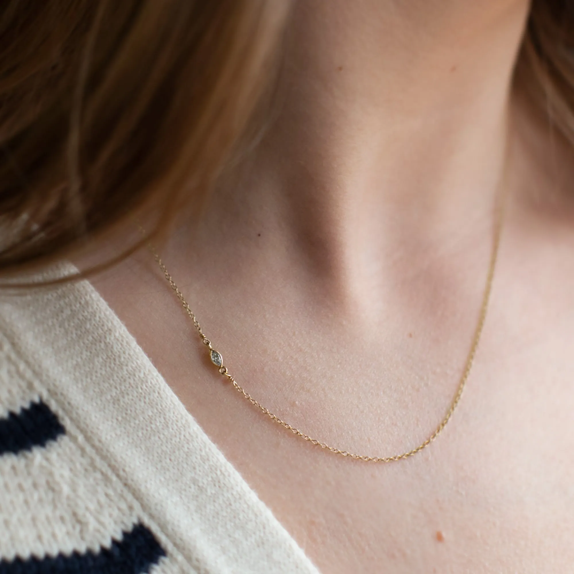 The Asymmetrical White Diamond Eye Necklace | 10K Yellow Gold