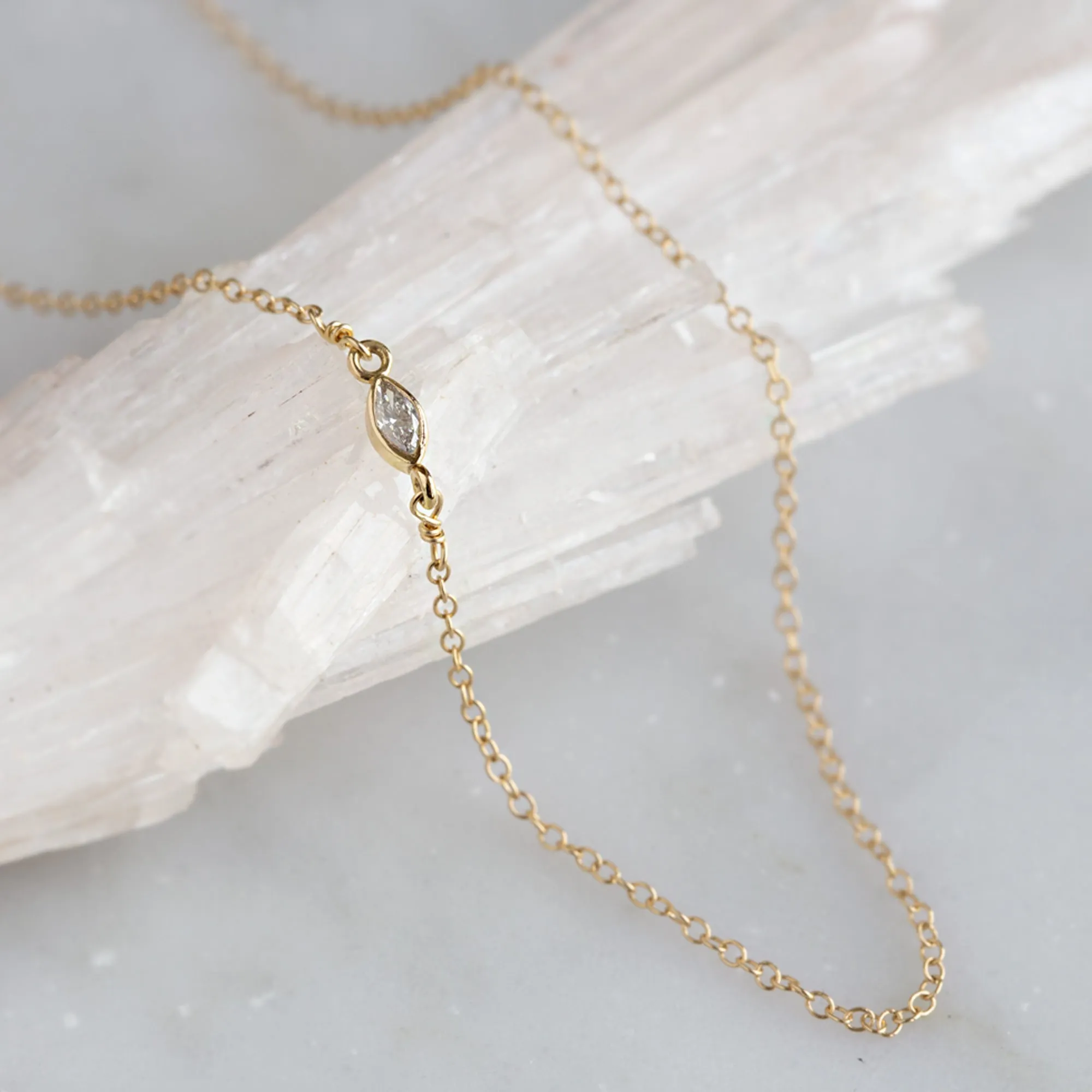 The Asymmetrical White Diamond Eye Necklace | 10K Yellow Gold