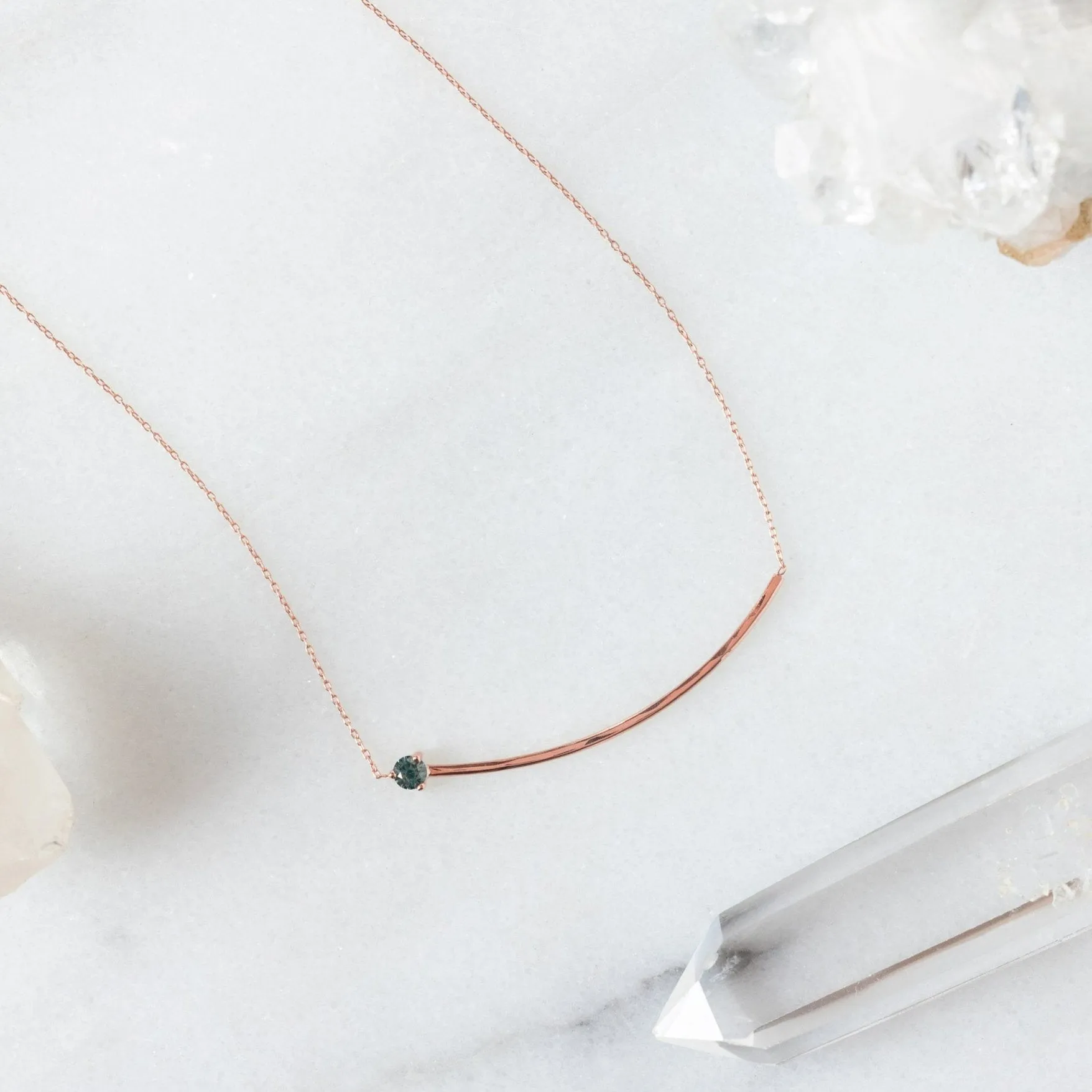 The Blue Montana Sapphire Gemstone Arc Necklace | 14K Rose Gold