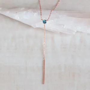 The Blue Montana Sapphire Gemstone Lariat Necklace | 10K Rose Gold