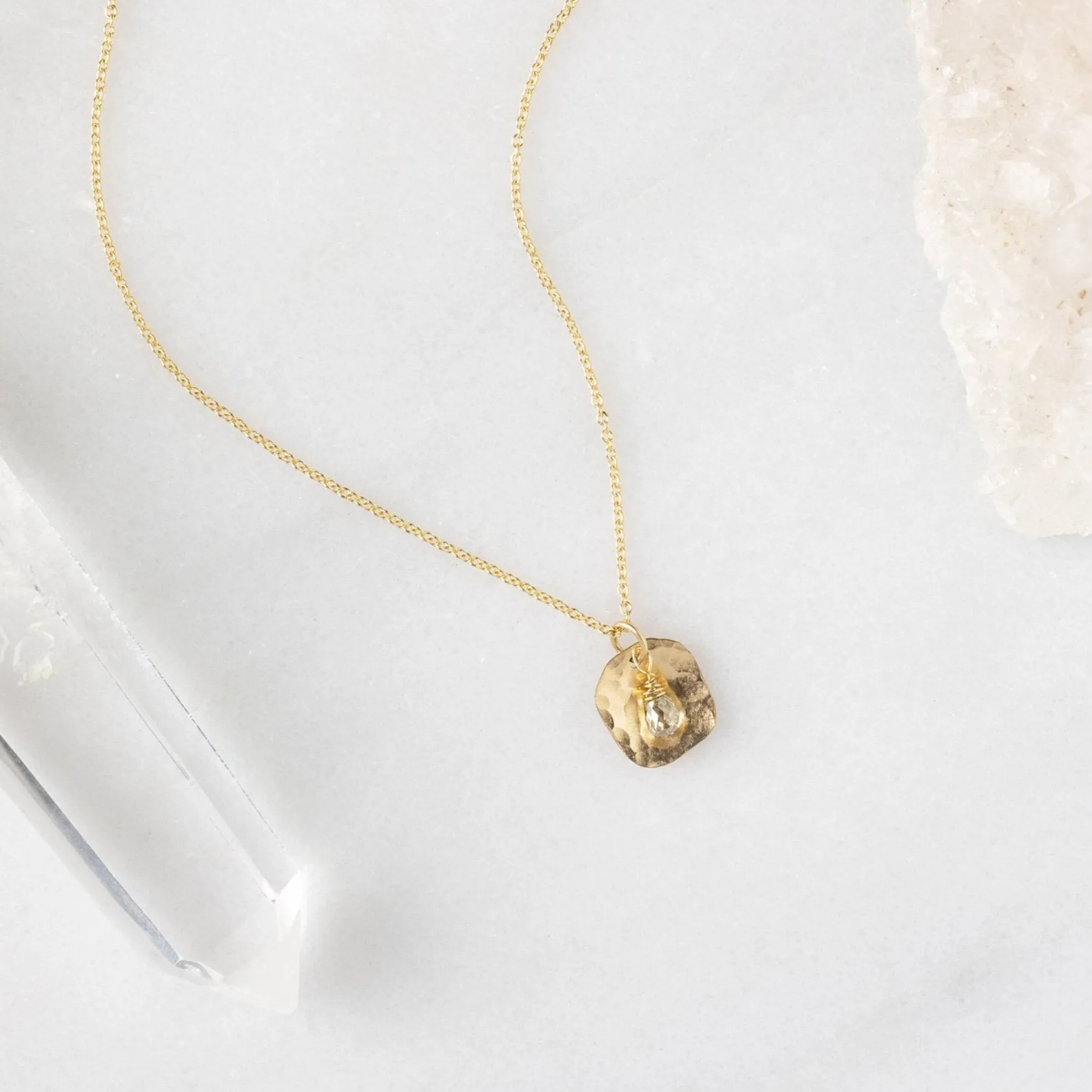 The Champagne Diamond Petal Necklace | Yellow Gold Filled