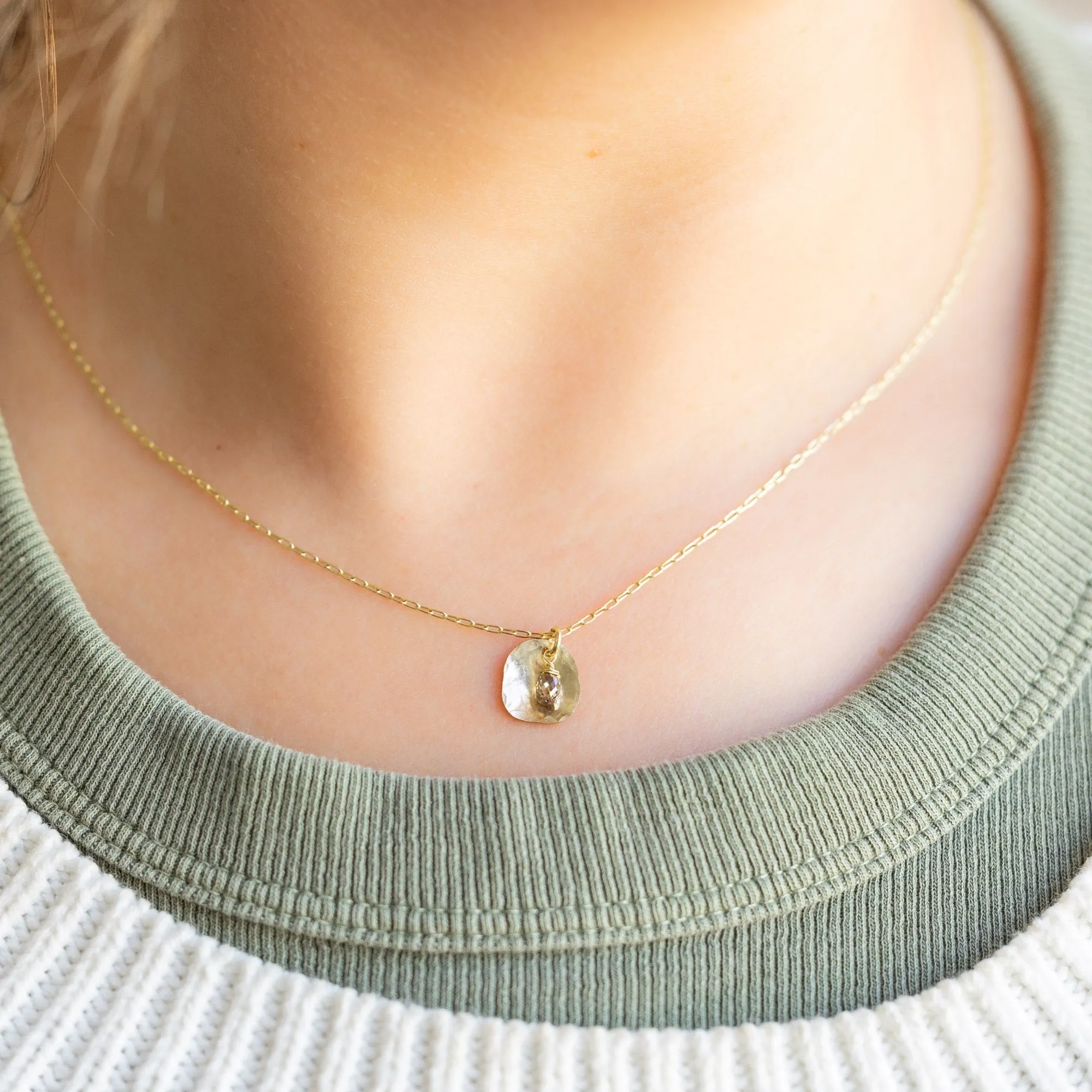 The Champagne Diamond Petal Necklace | Yellow Gold Filled