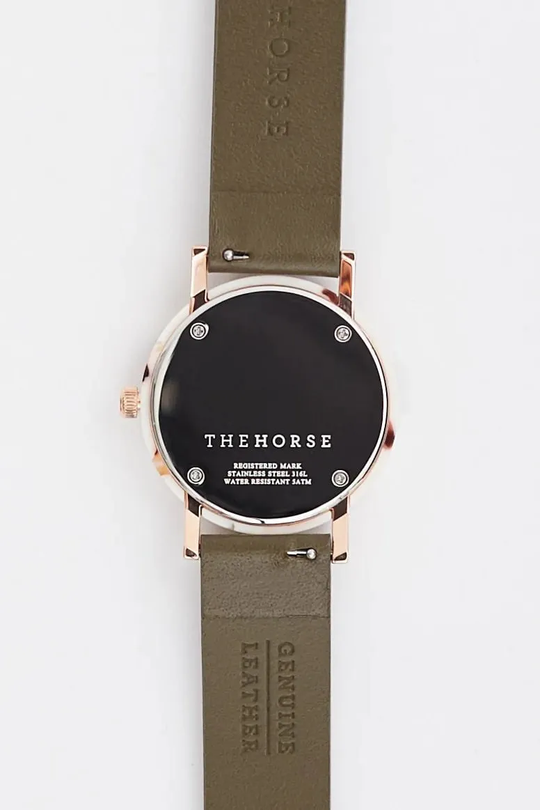 THE HORSE MINI RESIN WATCH - NOUGAT SHELL/WHITE DIAL/OLIVE LEATHER
