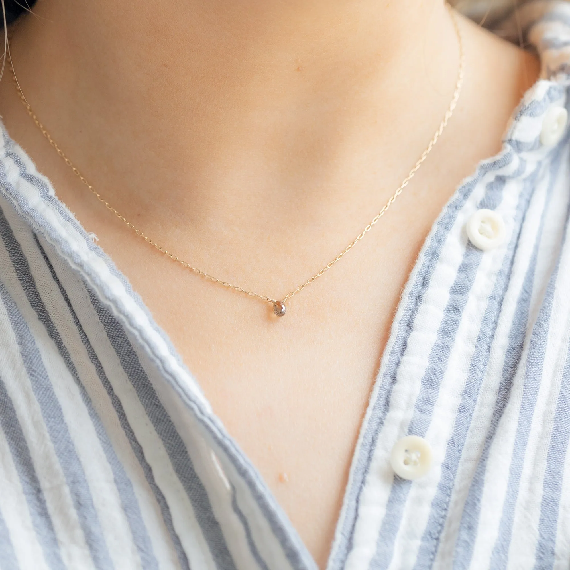 The Simple Champagne Diamond Briolette Necklace | Yellow Gold Filled