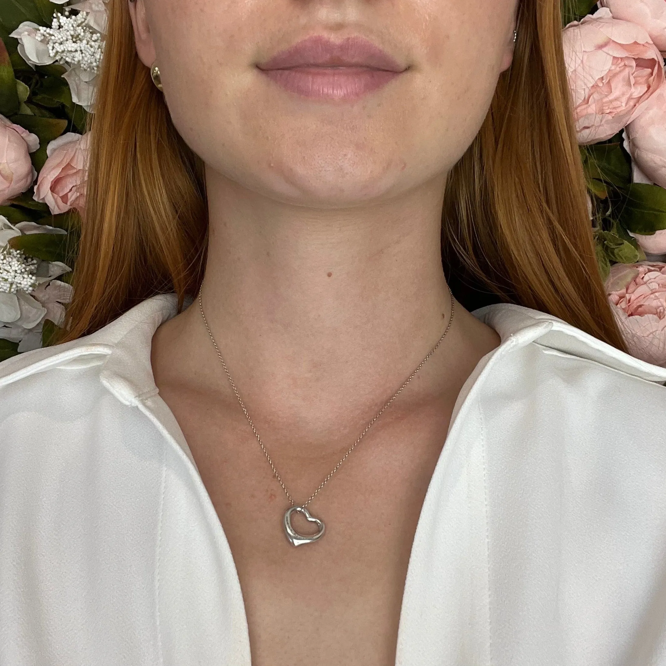 Tiffany & Co Elsa Peretti Open Heart 16mm Pendant Sterling Silver Necklace - 16"