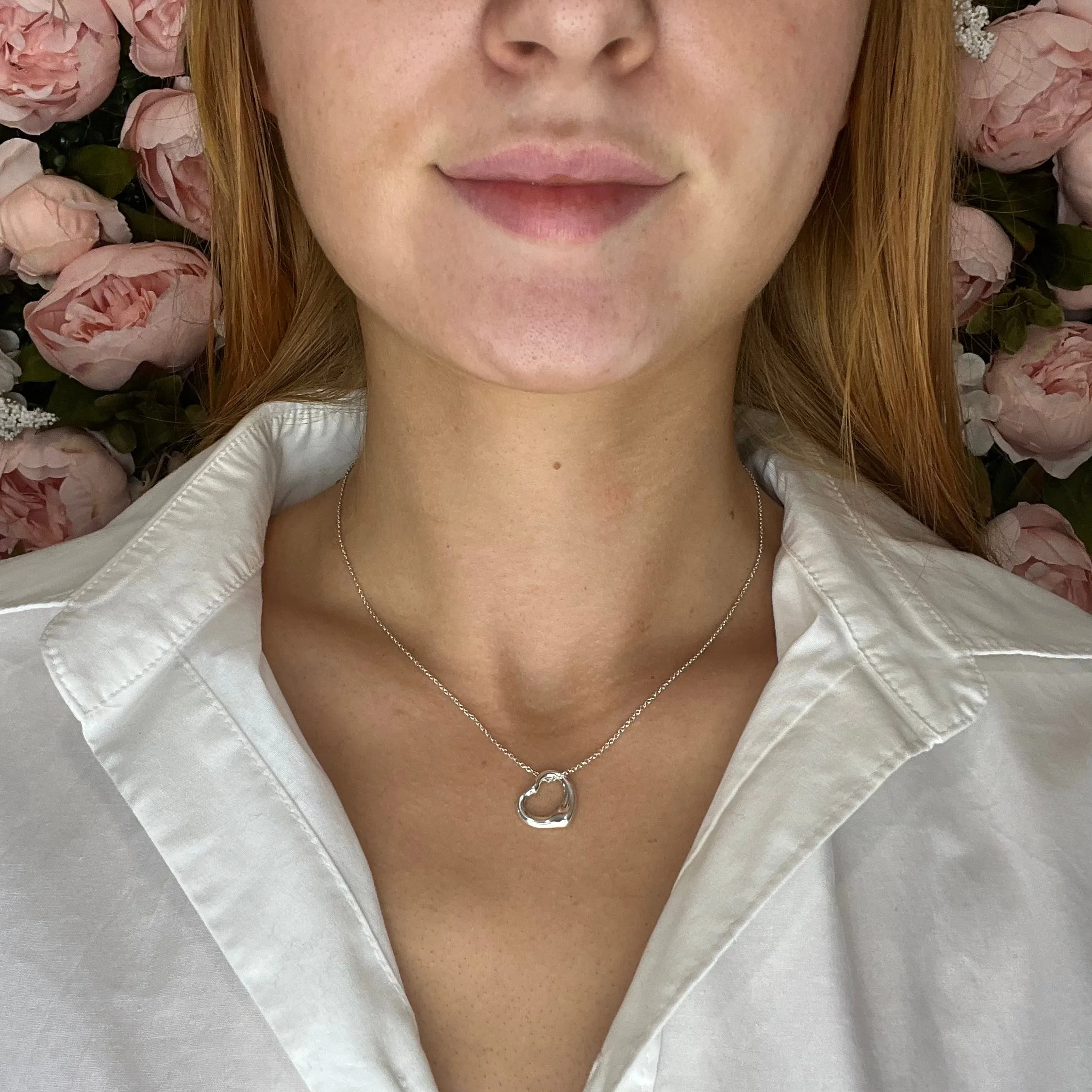 Tiffany & Co Elsa Peretti Open Heart 16mm Pendant Sterling Silver Necklace - 16"