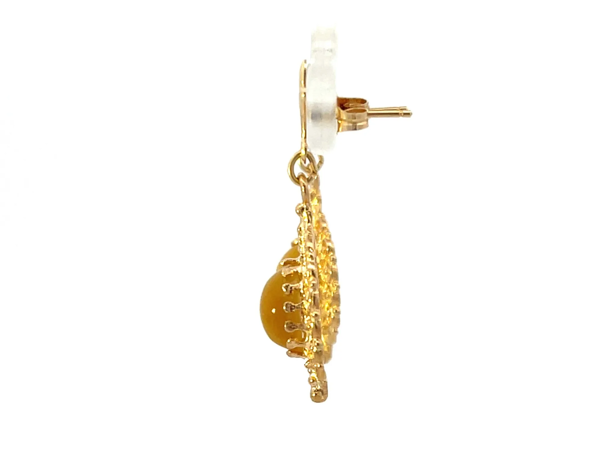 Tigers Eye Dangly Drop 14k Solid Gold Earrings