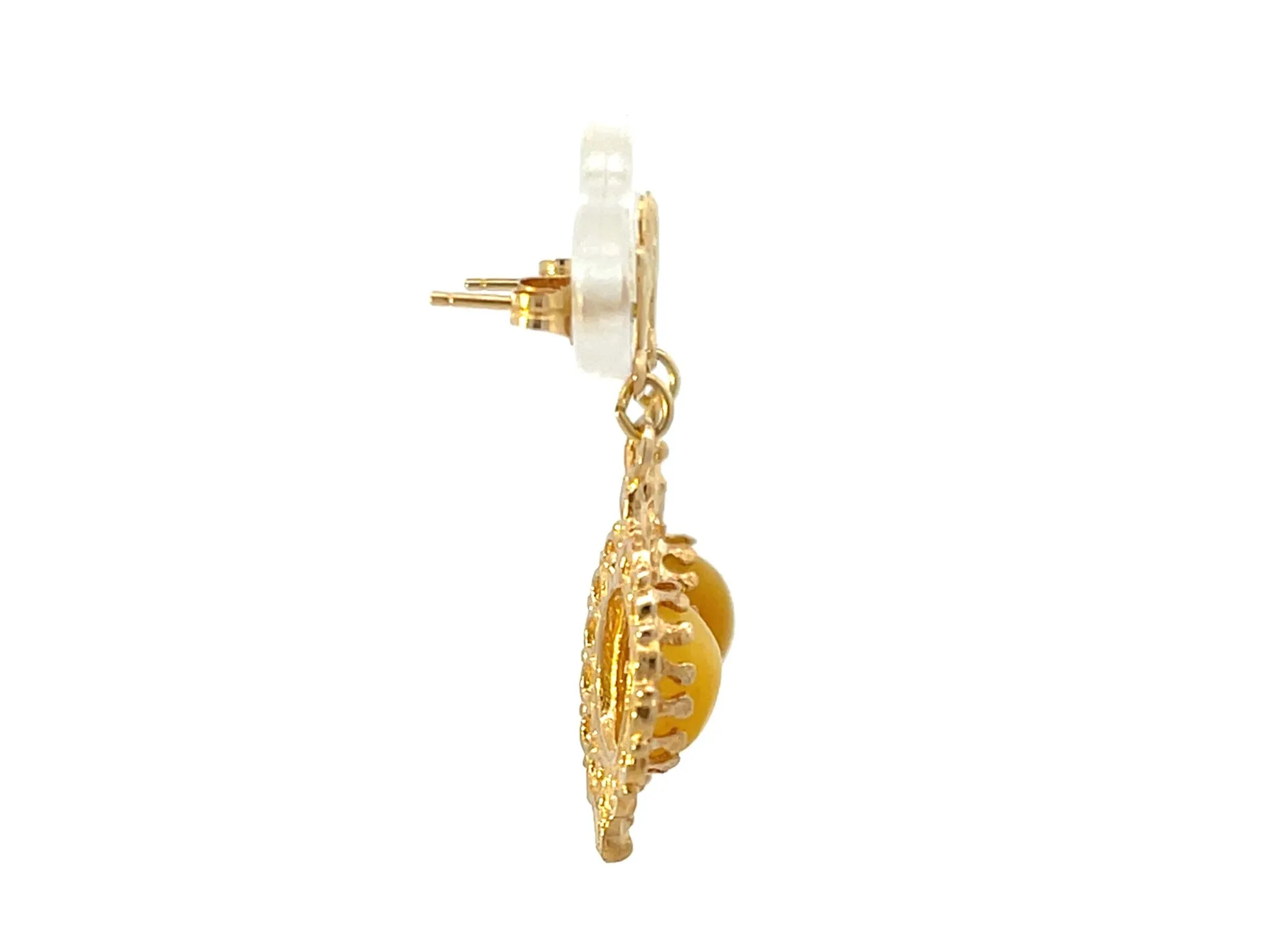 Tigers Eye Dangly Drop 14k Solid Gold Earrings