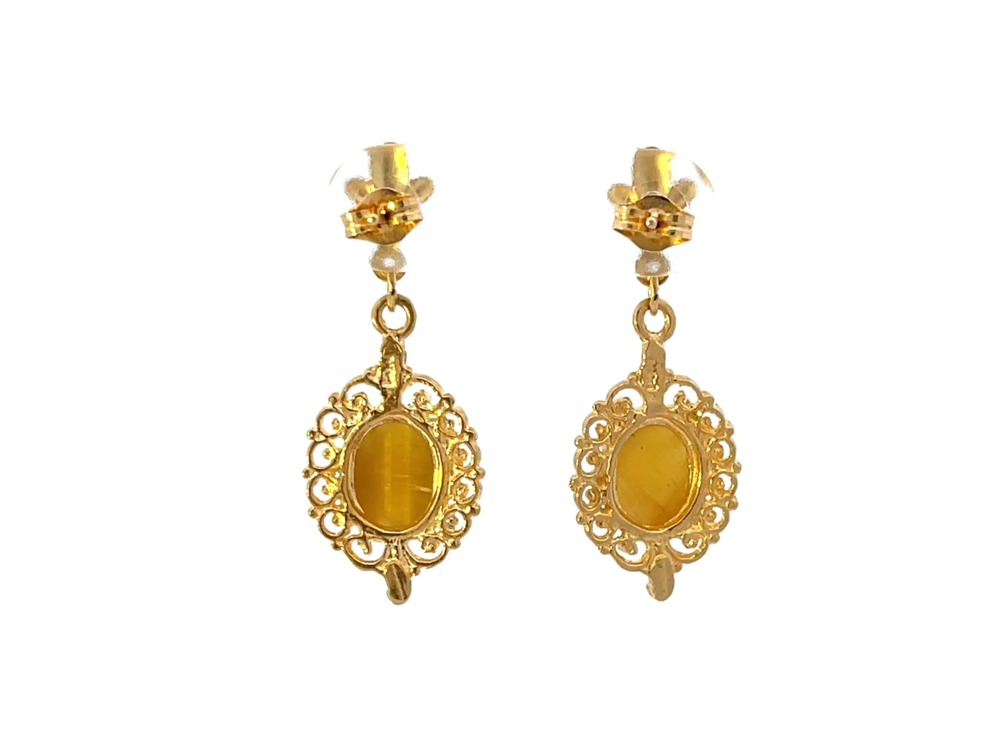 Tigers Eye Dangly Drop 14k Solid Gold Earrings