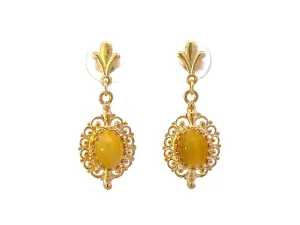 Tigers Eye Dangly Drop 14k Solid Gold Earrings