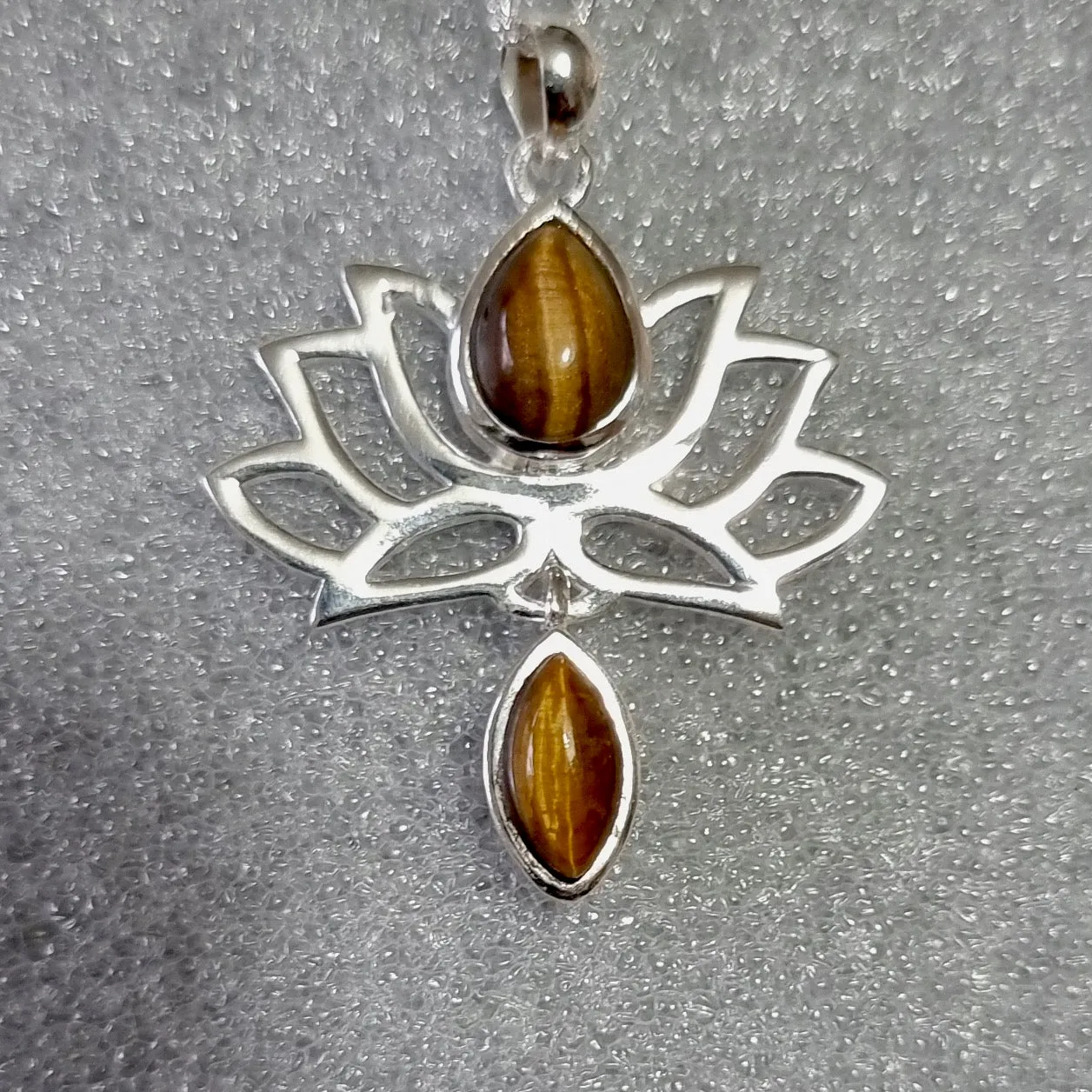 Tigers Eye Sterling Silver Lotus Flower Earrings, E64TE