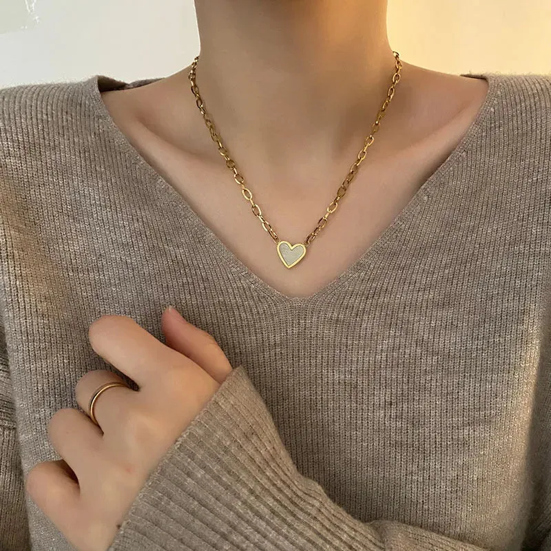Titanium Steel 18K Gold Plated Simple Style Heart Shape Necklace
