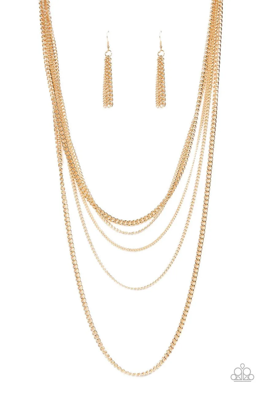 Top of the Food Chain - Gold - Chain Tiered Paparazzi Short Necklace