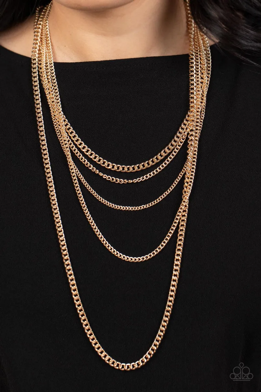 Top of the Food Chain - Gold - Chain Tiered Paparazzi Short Necklace