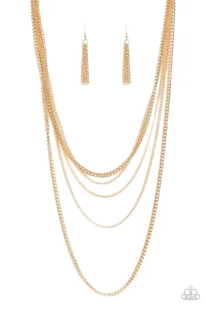Top of the Food Chain - Gold - Chain Tiered Paparazzi Short Necklace