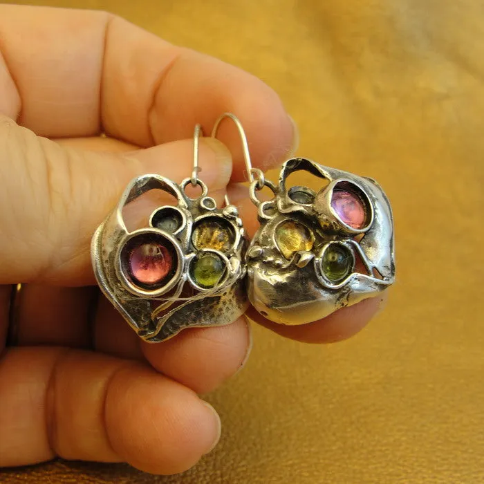 Tourmaline Citrine Earrings 925 Sterling Silver Handmade Hadar Designers (H)