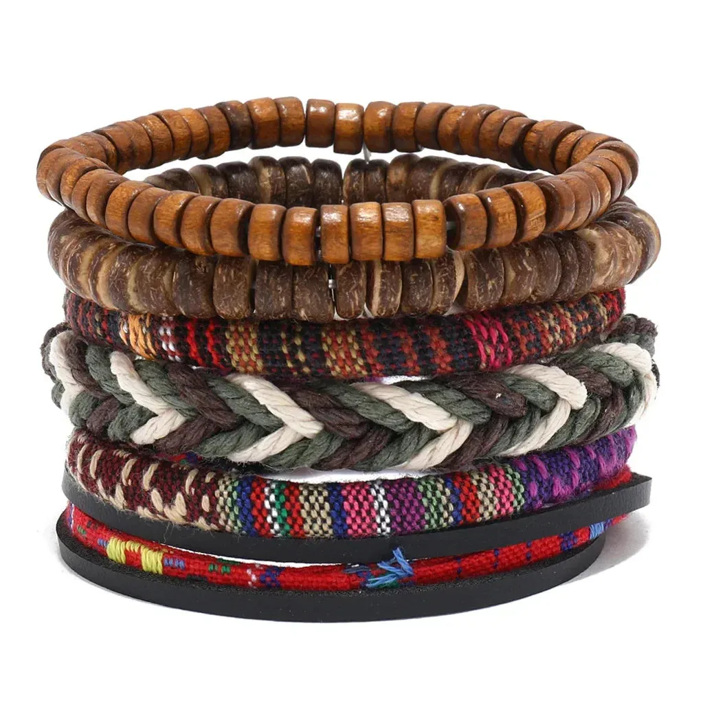 Trendy Compass Man Leather Bracelets set Black Hand Woven Bracelet for Men 4pcs/set DIY Male Jewelry Gift New Pulsera Hombre