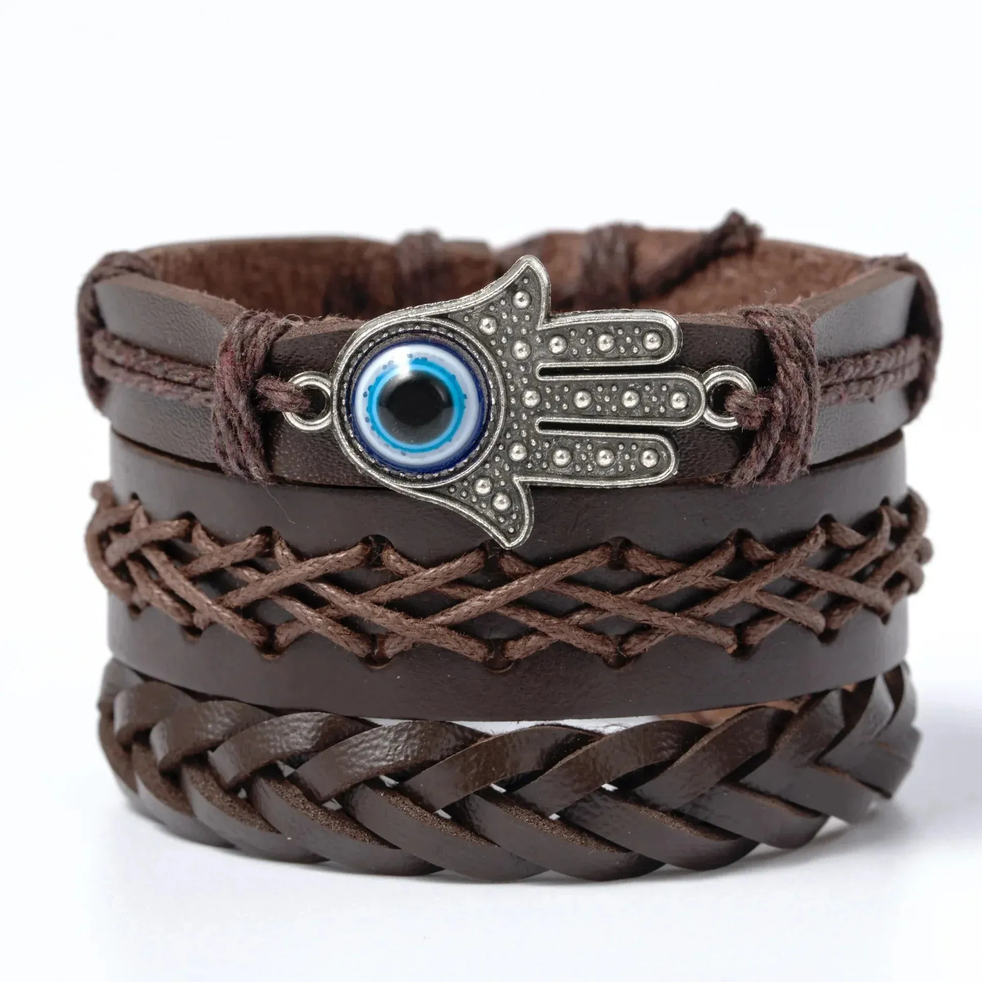 Trendy Compass Man Leather Bracelets set Black Hand Woven Bracelet for Men 4pcs/set DIY Male Jewelry Gift New Pulsera Hombre