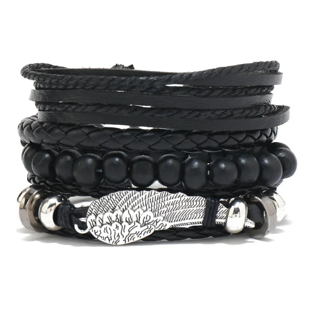 Trendy Compass Man Leather Bracelets set Black Hand Woven Bracelet for Men 4pcs/set DIY Male Jewelry Gift New Pulsera Hombre