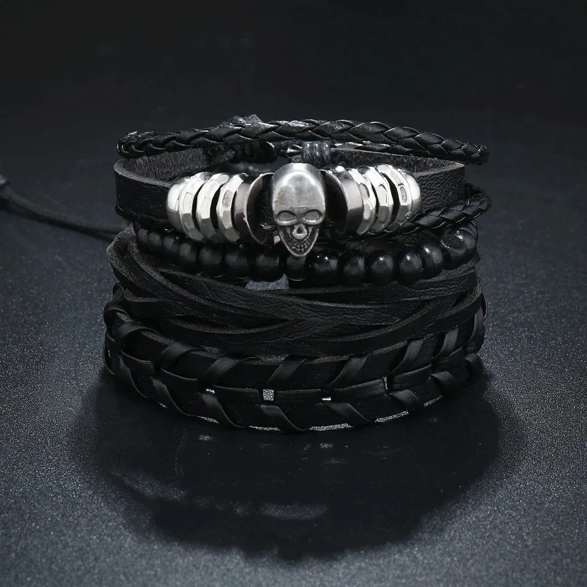 Trendy Compass Man Leather Bracelets set Black Hand Woven Bracelet for Men 4pcs/set DIY Male Jewelry Gift New Pulsera Hombre