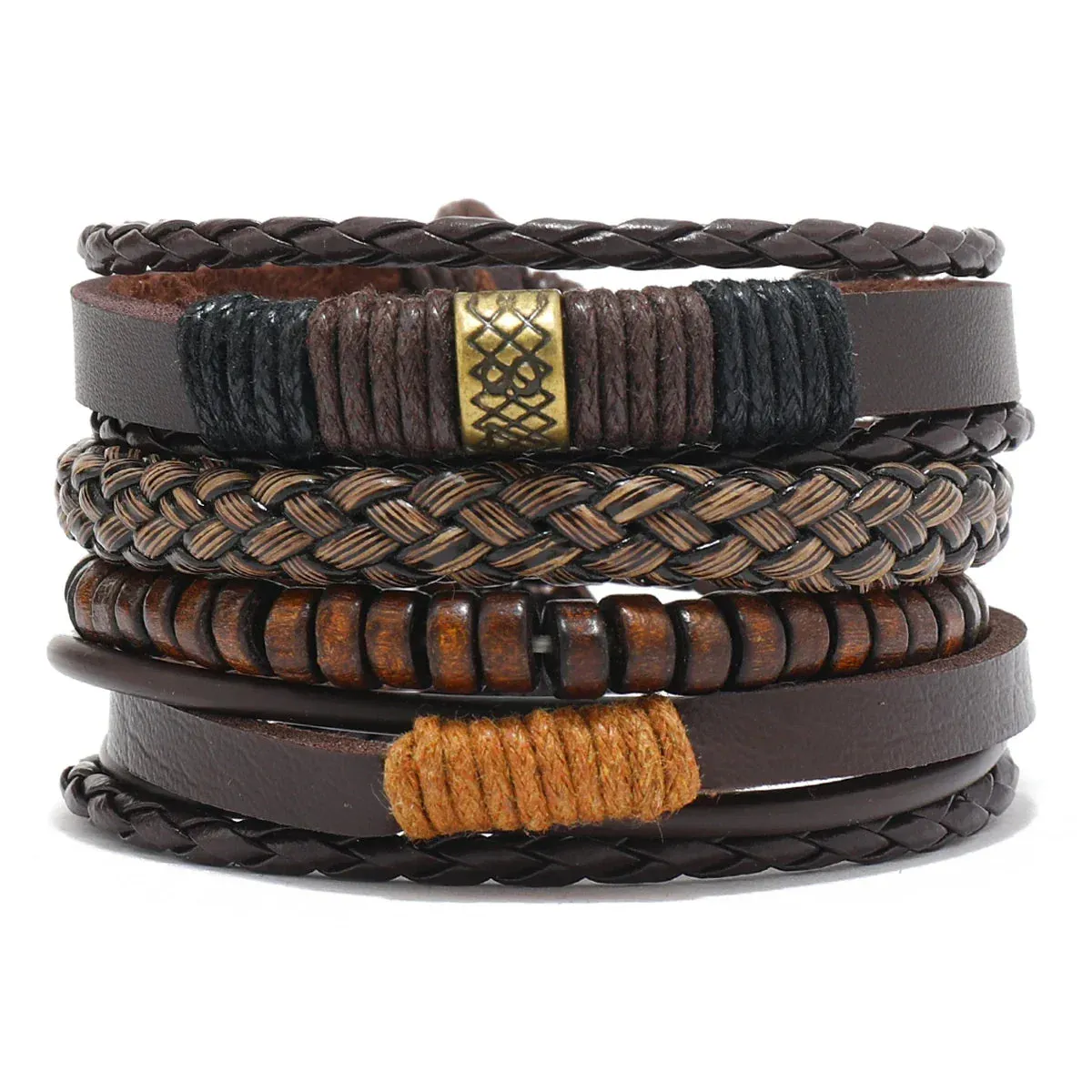 Trendy Compass Man Leather Bracelets set Black Hand Woven Bracelet for Men 4pcs/set DIY Male Jewelry Gift New Pulsera Hombre