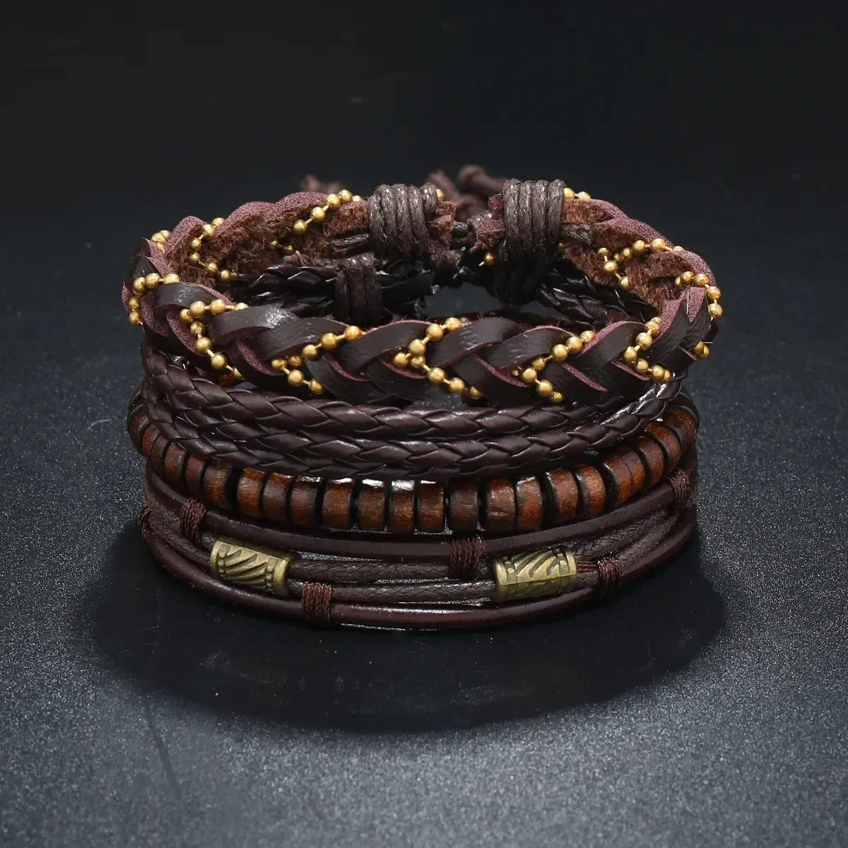Trendy Compass Man Leather Bracelets set Black Hand Woven Bracelet for Men 4pcs/set DIY Male Jewelry Gift New Pulsera Hombre