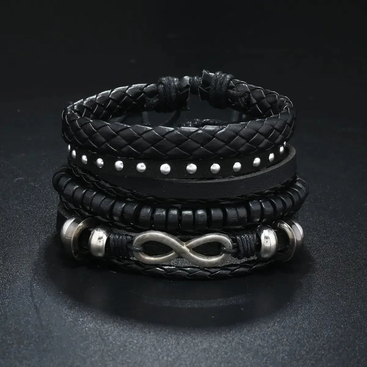 Trendy Compass Man Leather Bracelets set Black Hand Woven Bracelet for Men 4pcs/set DIY Male Jewelry Gift New Pulsera Hombre