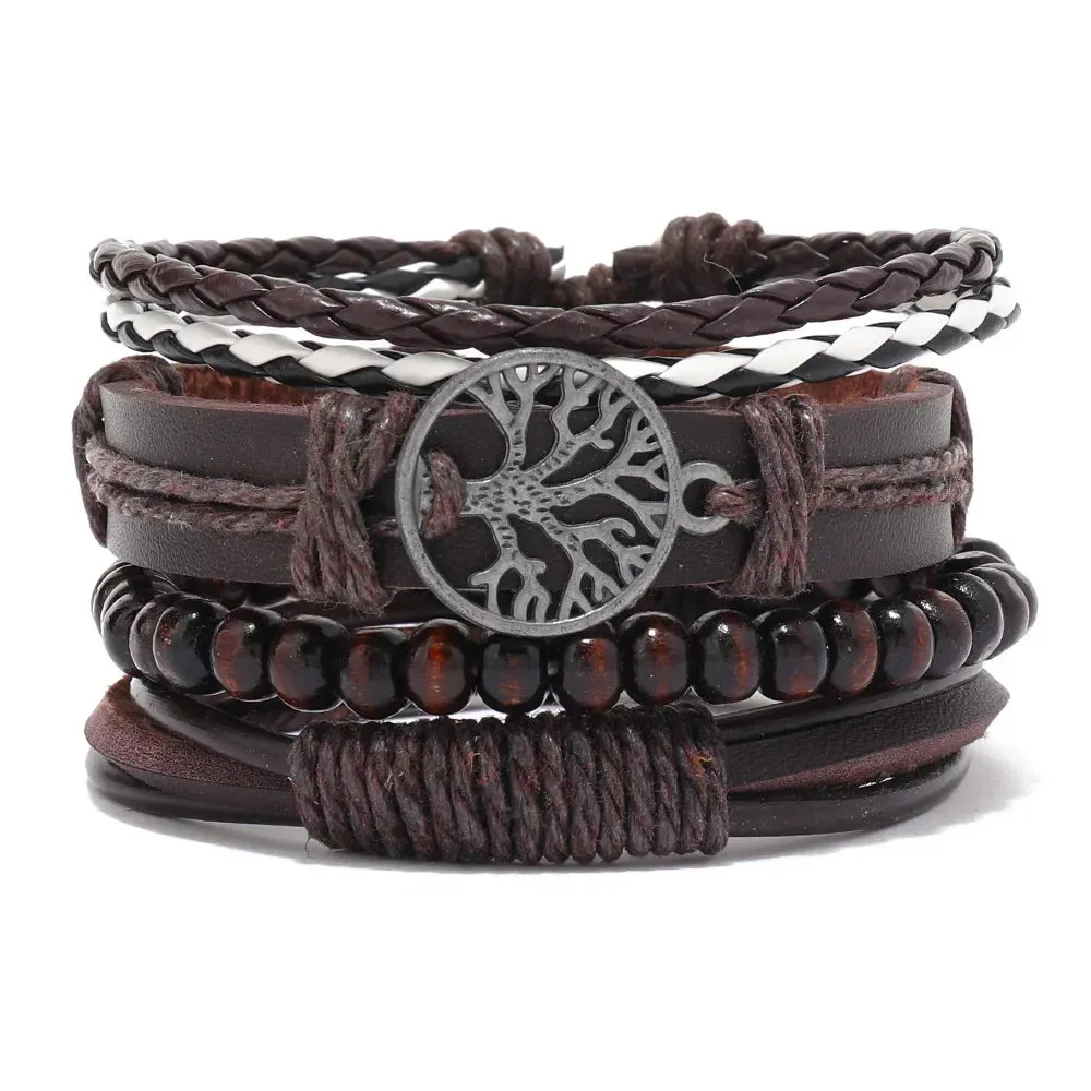 Trendy Compass Man Leather Bracelets set Black Hand Woven Bracelet for Men 4pcs/set DIY Male Jewelry Gift New Pulsera Hombre