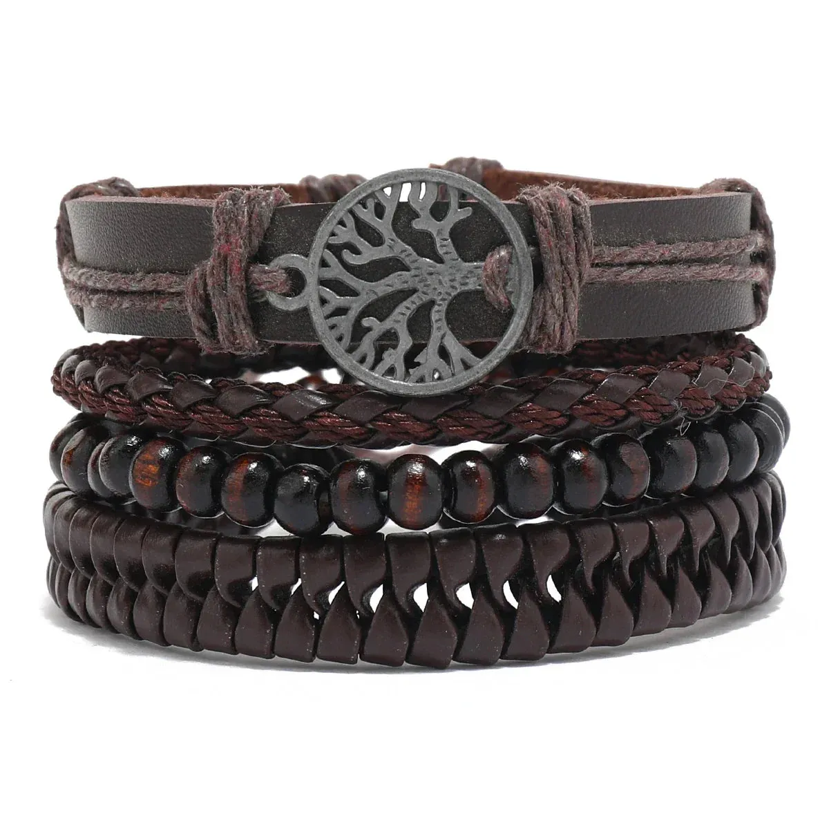 Trendy Compass Man Leather Bracelets set Black Hand Woven Bracelet for Men 4pcs/set DIY Male Jewelry Gift New Pulsera Hombre