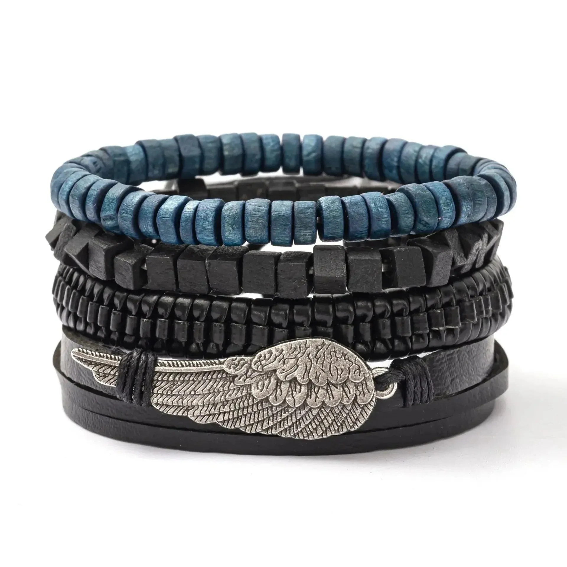Trendy Compass Man Leather Bracelets set Black Hand Woven Bracelet for Men 4pcs/set DIY Male Jewelry Gift New Pulsera Hombre