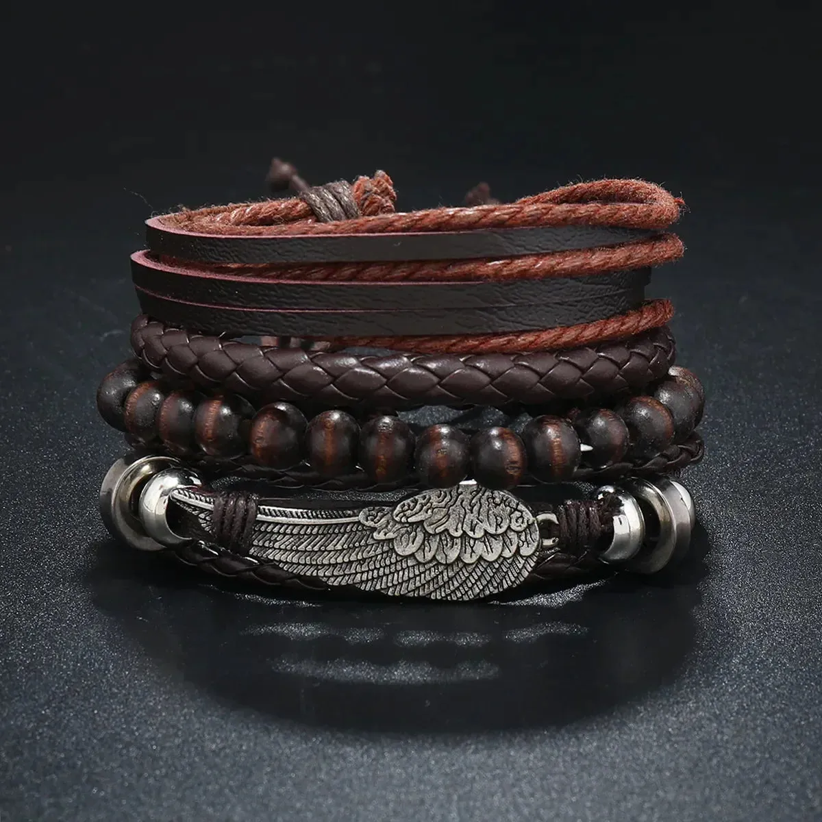 Trendy Compass Man Leather Bracelets set Black Hand Woven Bracelet for Men 4pcs/set DIY Male Jewelry Gift New Pulsera Hombre