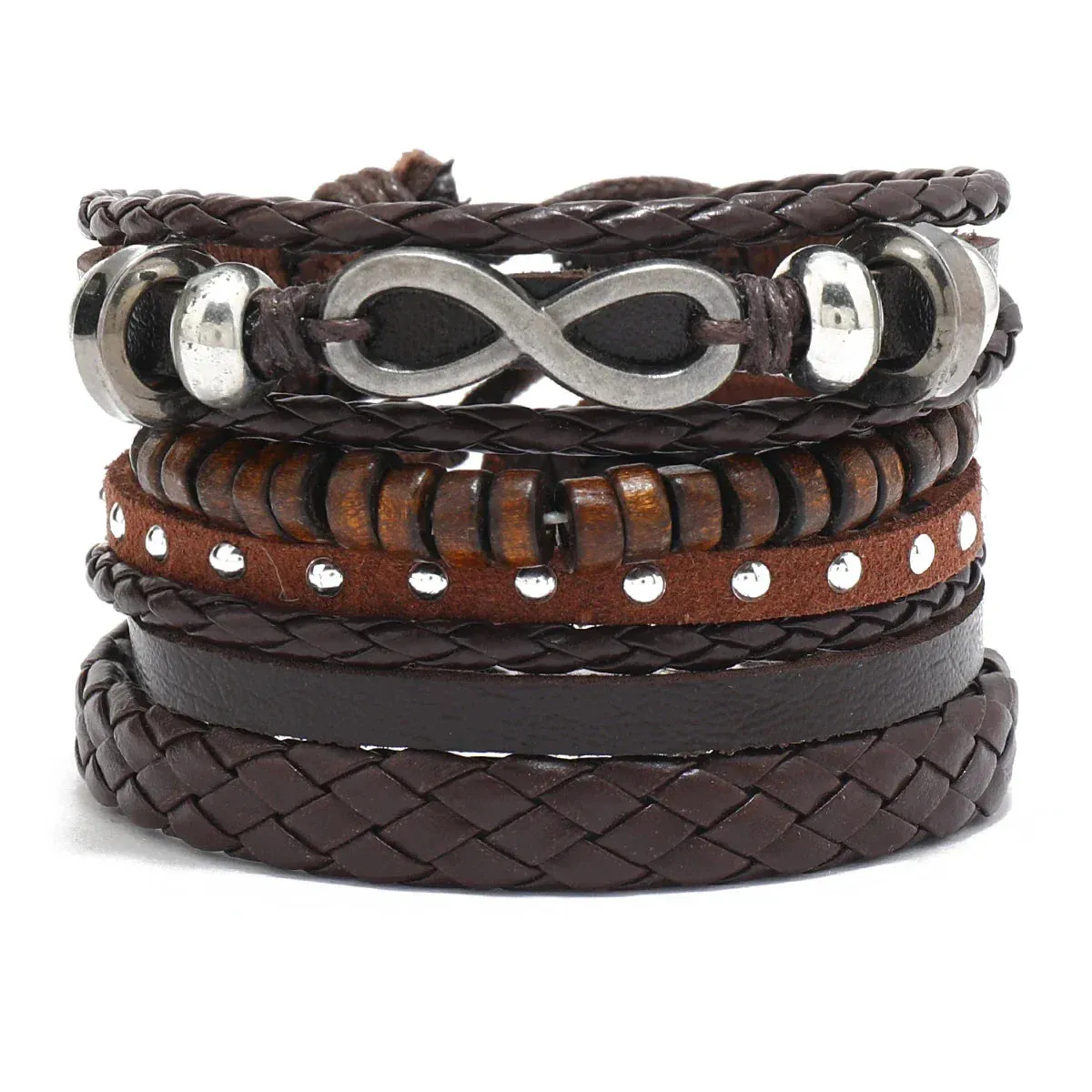 Trendy Compass Man Leather Bracelets set Black Hand Woven Bracelet for Men 4pcs/set DIY Male Jewelry Gift New Pulsera Hombre