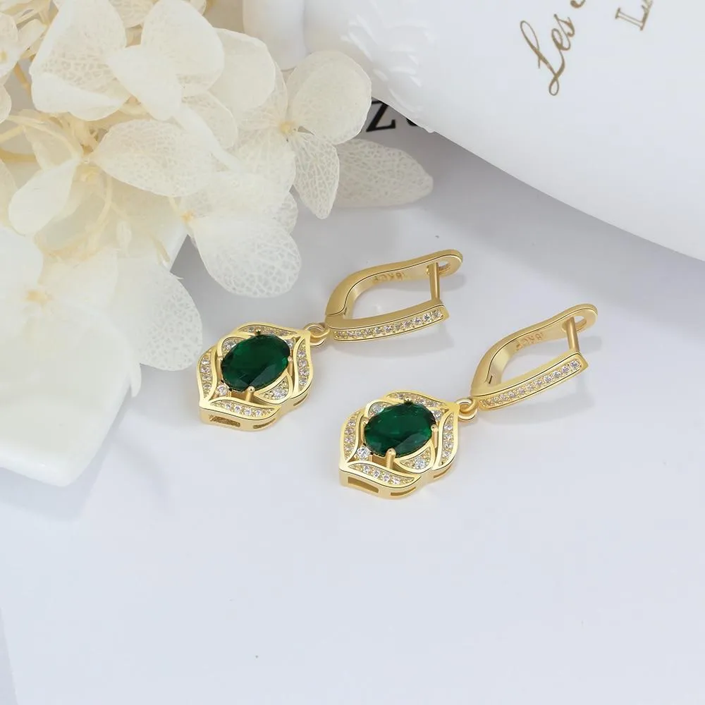 Trendy Green Cubic Zirconia Dangle Drop Earrings. Classic Jewelry for Women