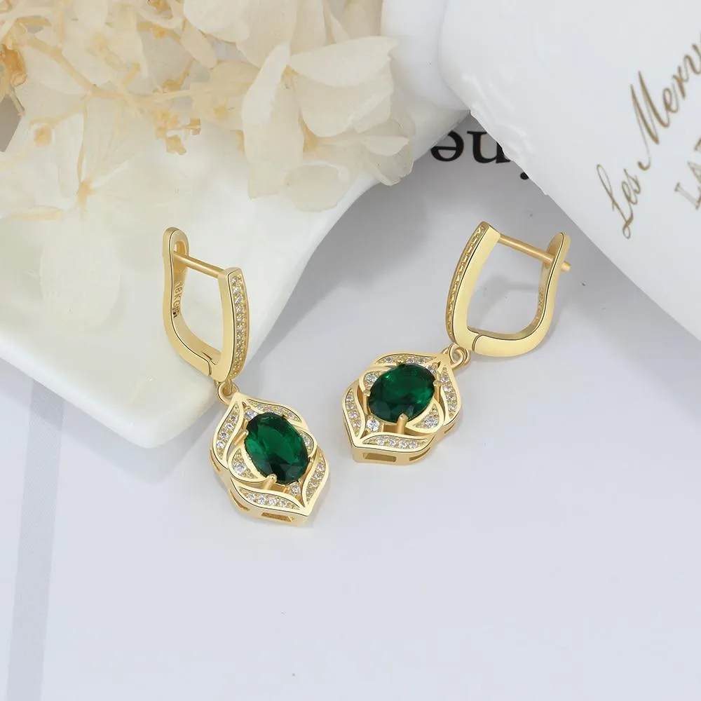 Trendy Green Cubic Zirconia Dangle Drop Earrings. Classic Jewelry for Women
