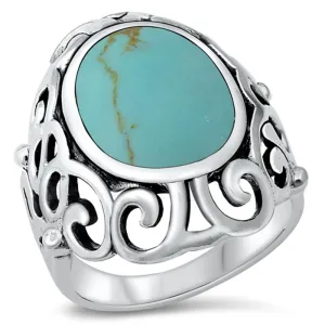 Turquoise Polished Swirl Cutout Filigree Ring Sterling Silver Band Sizes 5-10