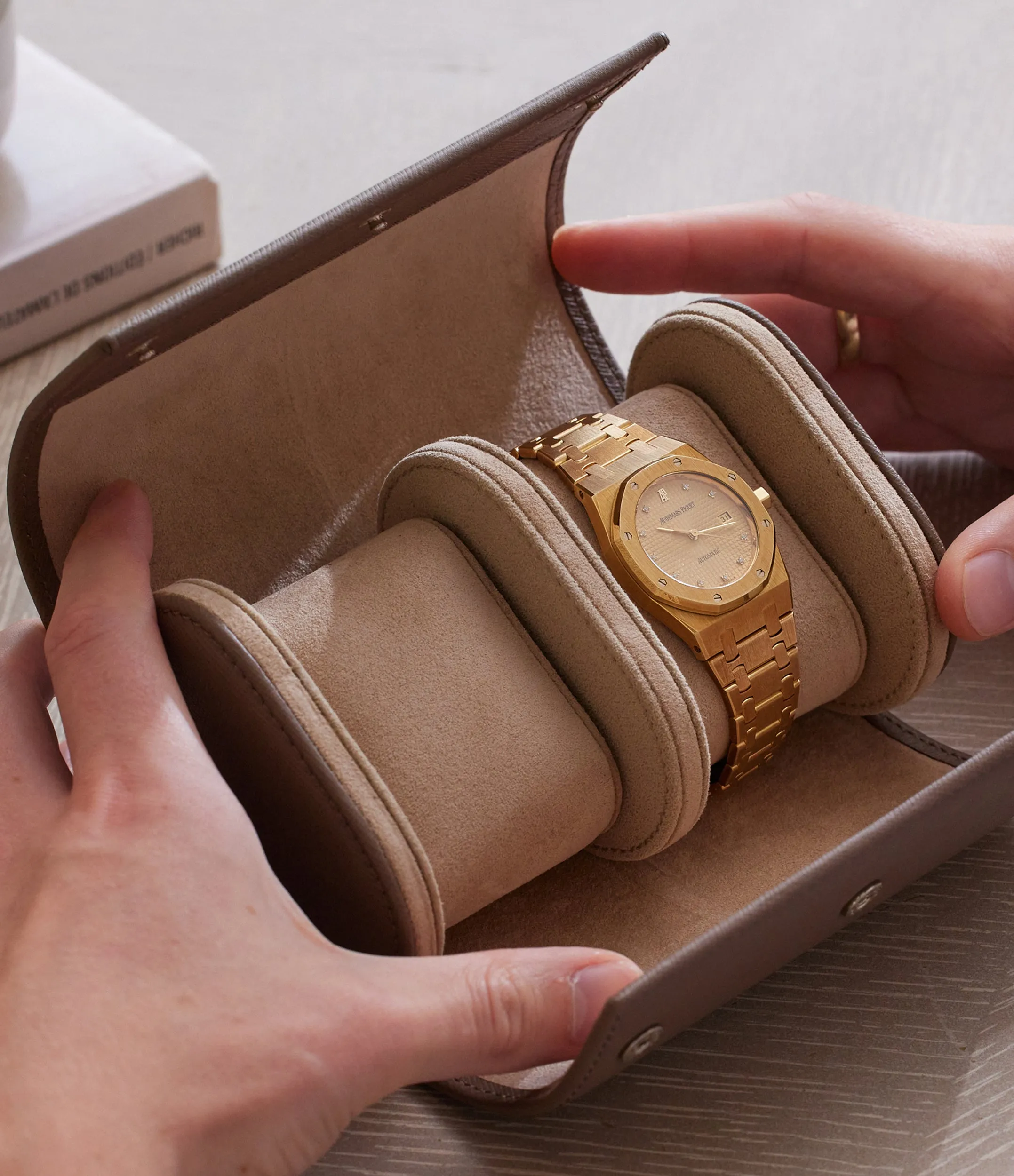 two-watch roll, grained leather