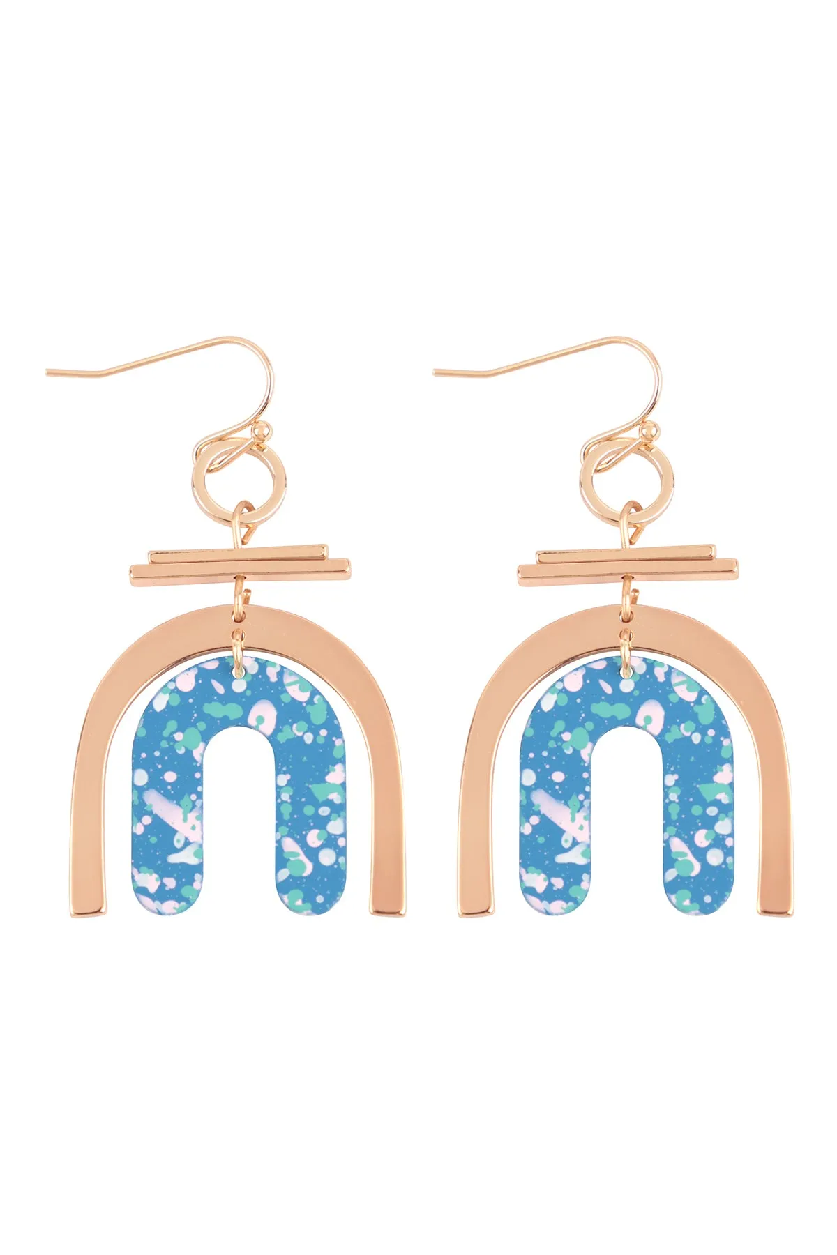 U UPSIDE DOWN LAYERED ACRYLIC PRINT DROP FISH HOOK EARRINGS