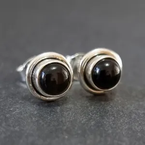 Unisex Small Black Onyx Studs Earrings, 925 Sterling Silver, S16O