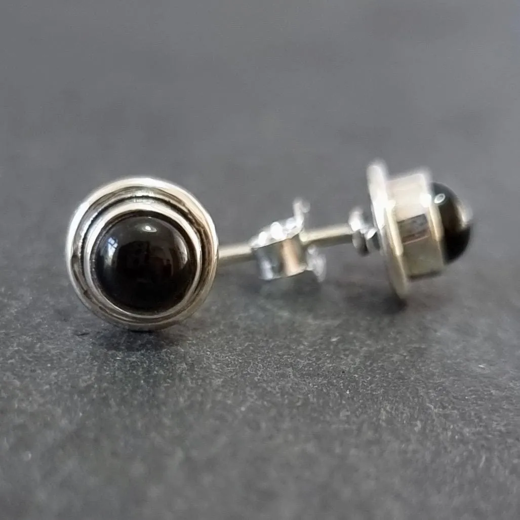 Unisex Small Black Onyx Studs Earrings, 925 Sterling Silver, S16O