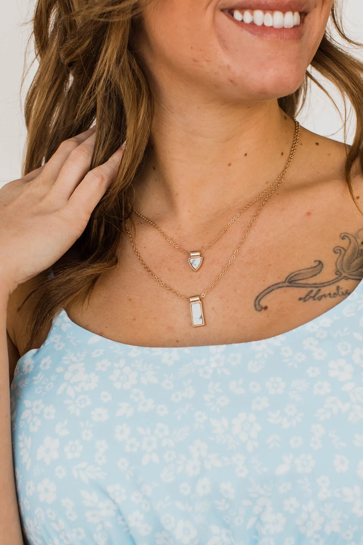 Unmistakable Grace 2 Tiered Necklace- White Marble & Gold