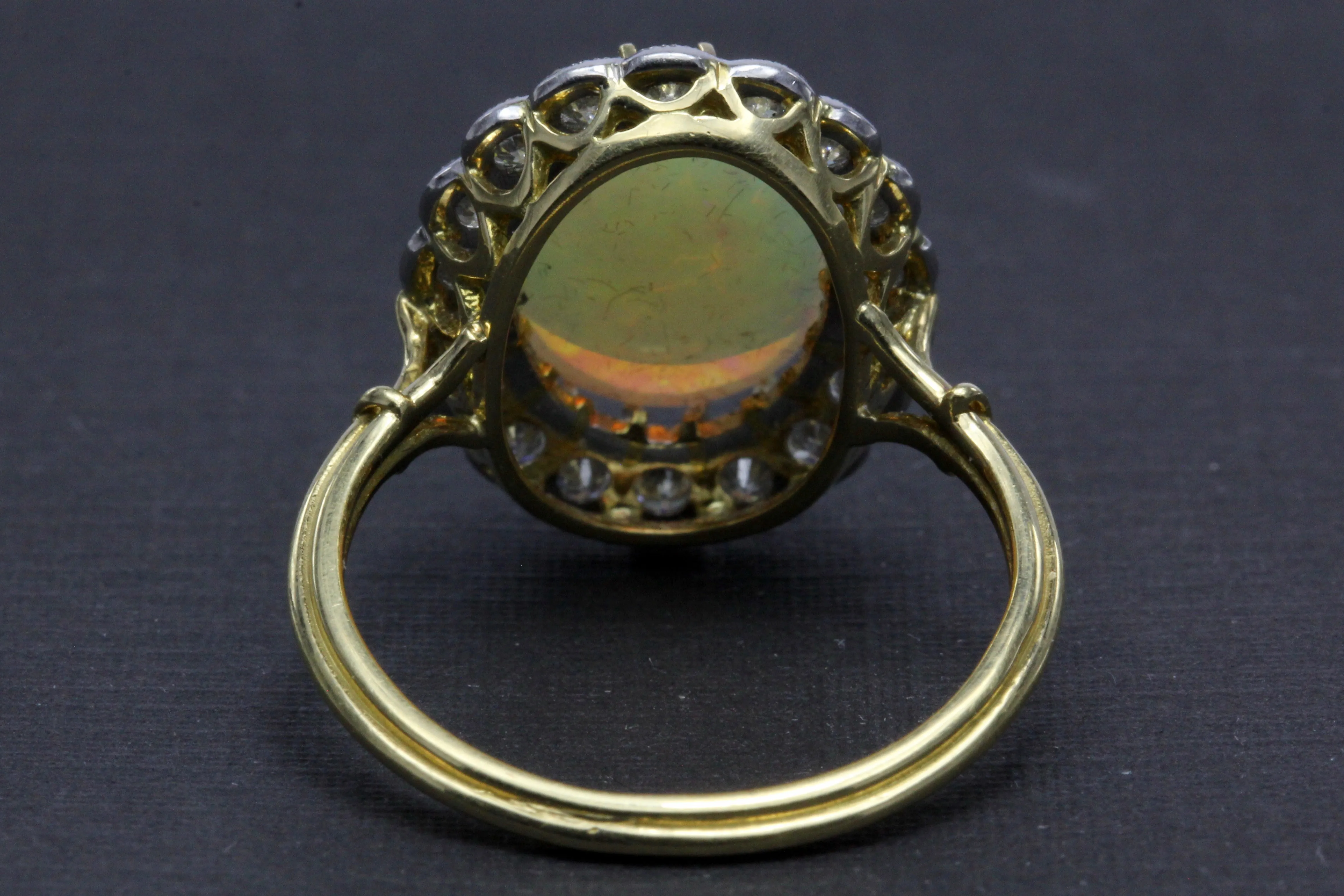 Victorian Revival 18K White Gold and Platinum Opal and Diamond Halo Ring