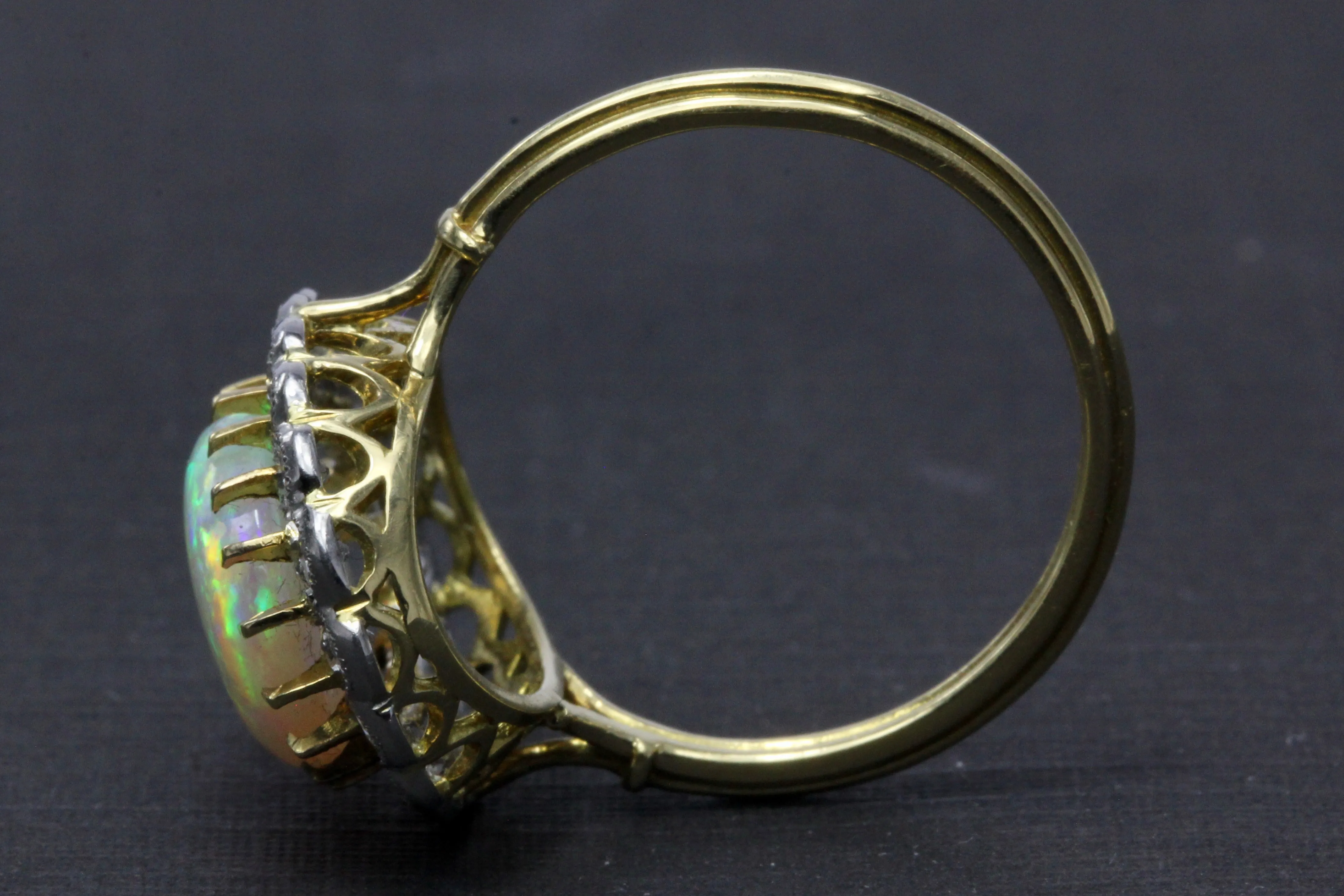 Victorian Revival 18K White Gold and Platinum Opal and Diamond Halo Ring