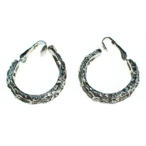 Vintage Silver Bamboo Print Hoop Earrings by Crown Trifari