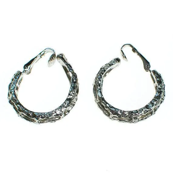 Vintage Silver Bamboo Print Hoop Earrings by Crown Trifari