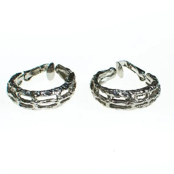 Vintage Silver Bamboo Print Hoop Earrings by Crown Trifari