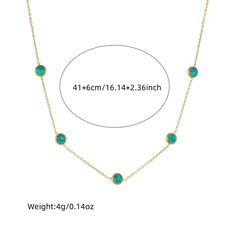 Vintage Style Simple Style Round 304 Stainless Steel Turquoise 18K Gold Plated Jewelry Set